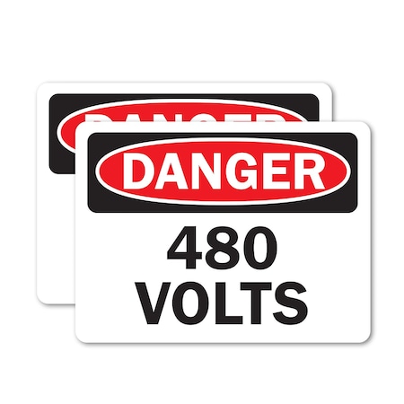 Signmission 480 Volts Danger Sign, Vinyl Decal, 10in W x 7in L, 2PK OS-2PACK-DS-D-710-L-19262
